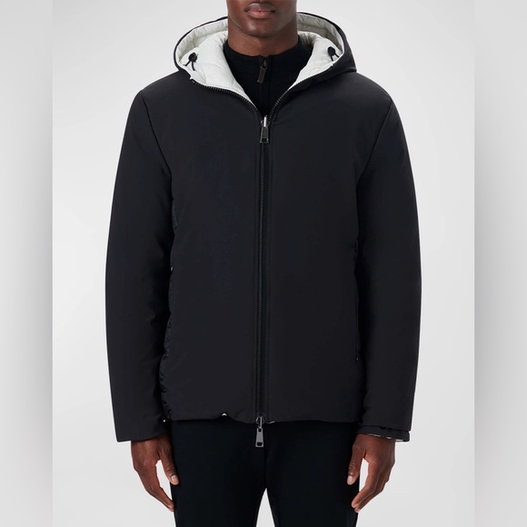BUGATCHI Reversible Hooded Water Repellent Bomber Jacket in Caviar
